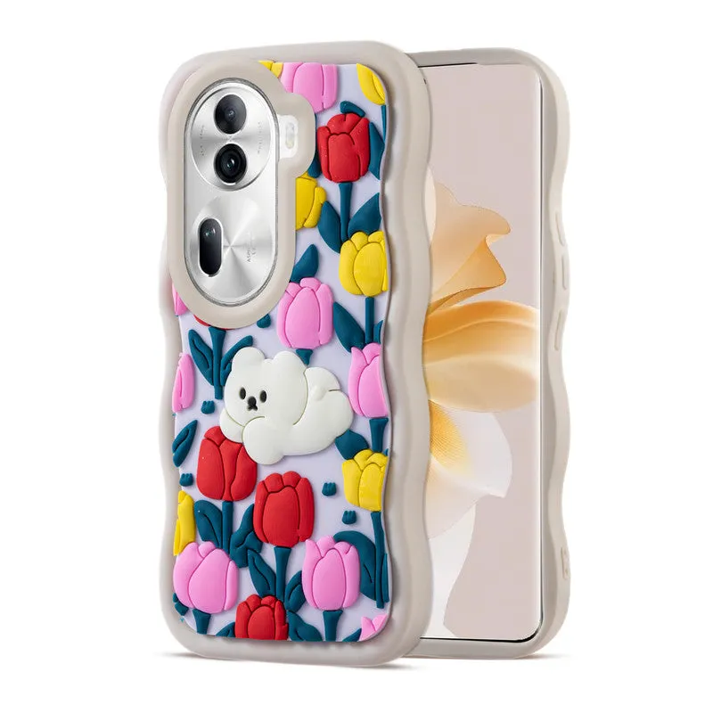 3D Silicone Soft Wave Edges Mobile Back Case For Oppo Reno 11 Pro 5G