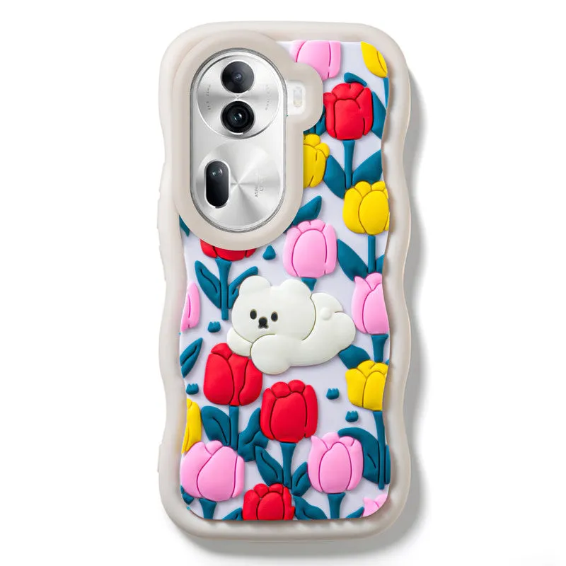 3D Silicone Soft Wave Edges Mobile Back Case For Oppo Reno 11 Pro 5G