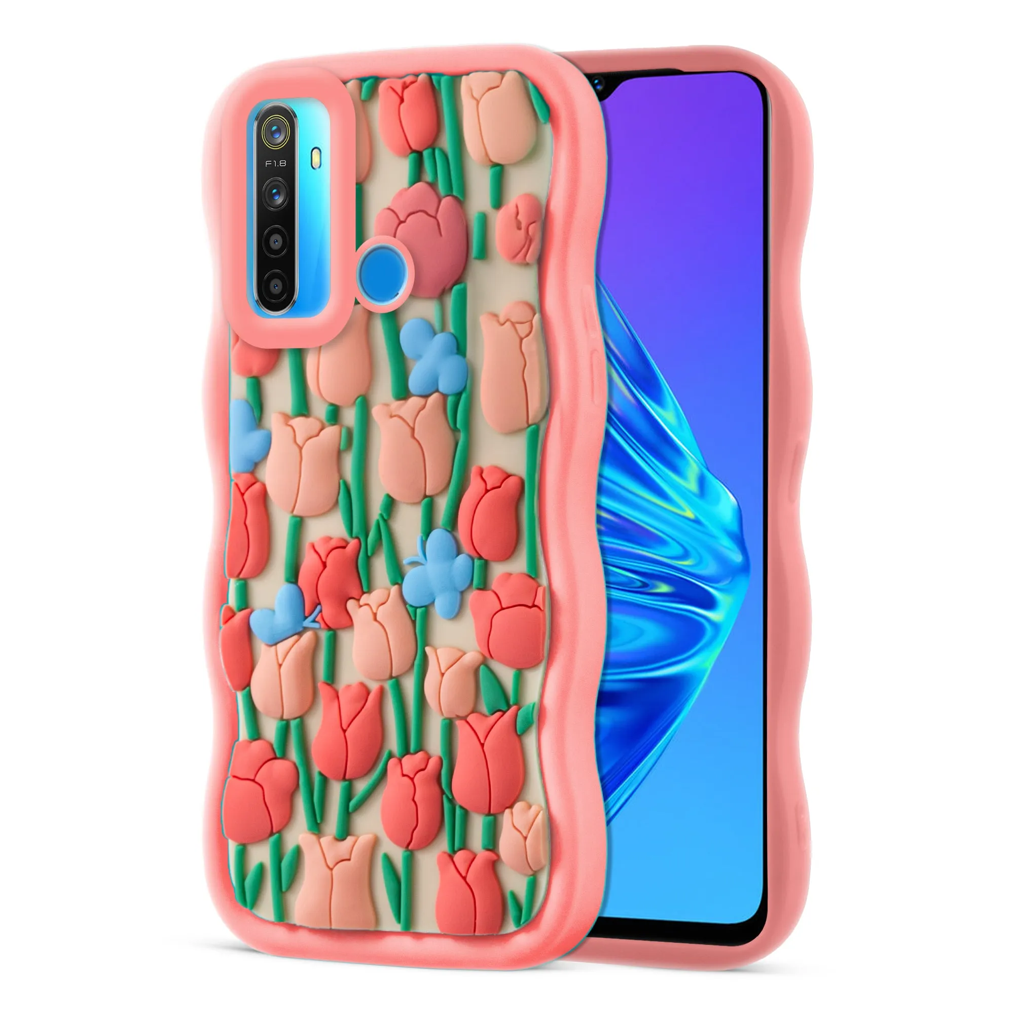 3D Silicone Soft Wave Edges Mobile Back Case For Realme 5