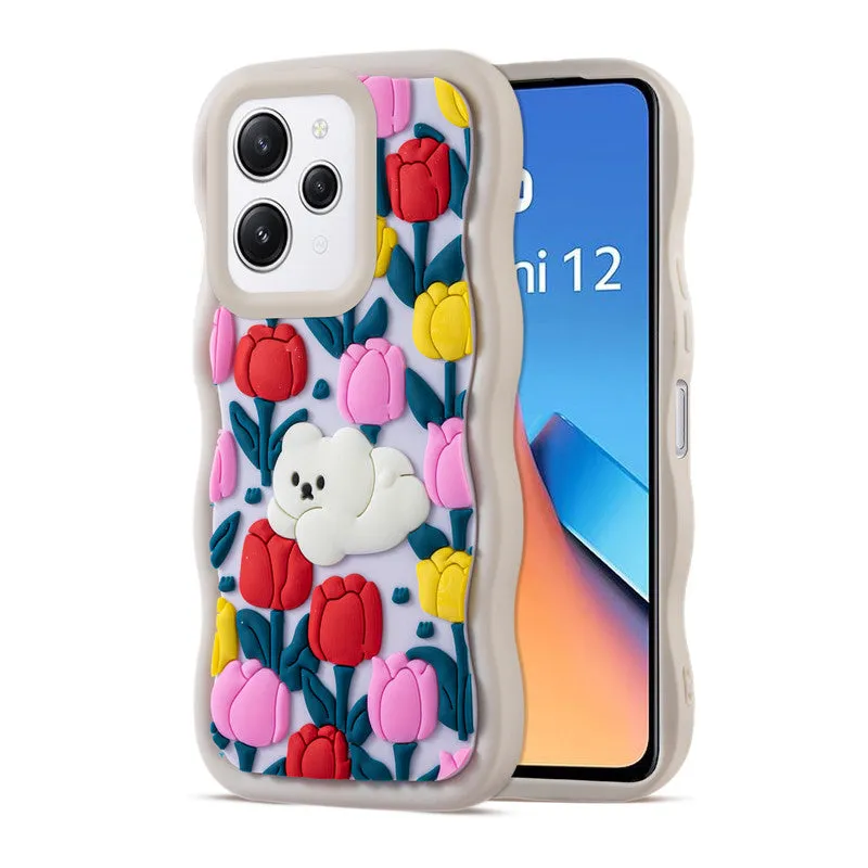 3D Silicone Soft Wave Edges Mobile Back Case For Redmi 12 4G