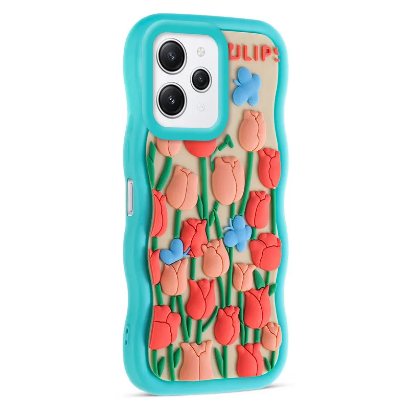 3D Silicone Soft Wave Edges Mobile Back Case For Redmi 12 4G