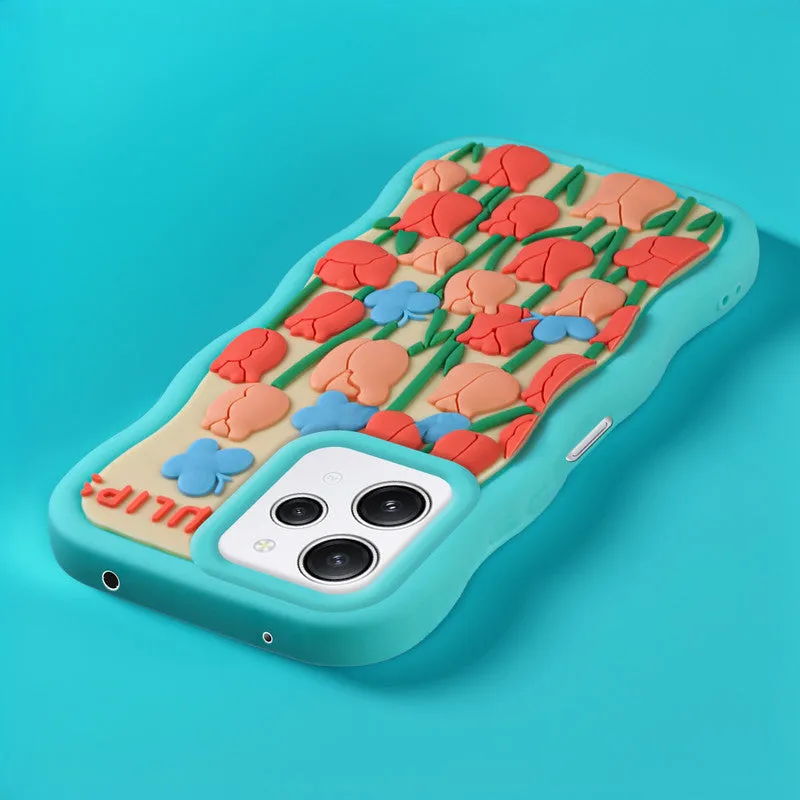 3D Silicone Soft Wave Edges Mobile Back Case For Redmi 12 4G