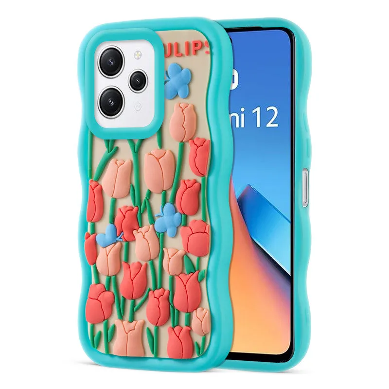 3D Silicone Soft Wave Edges Mobile Back Case For Redmi 12 4G