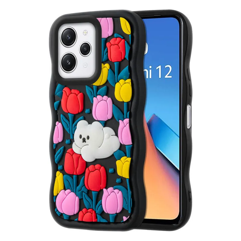 3D Silicone Soft Wave Edges Mobile Back Case For Redmi 12 4G