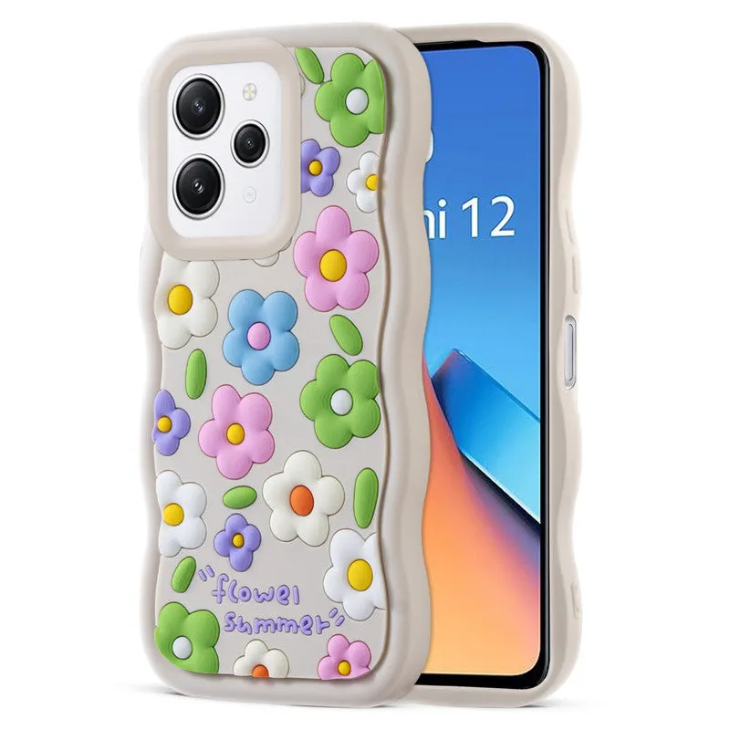 3D Silicone Soft Wave Edges Mobile Back Case For Redmi 12 4G