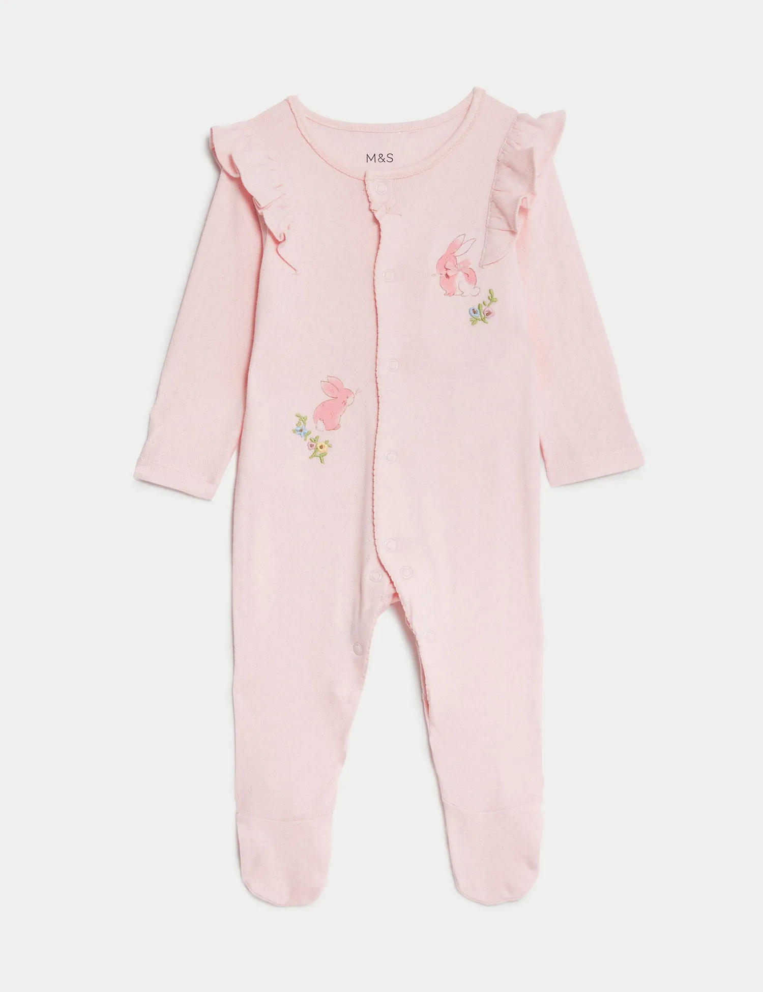3pk Pure Cotton Bunny & Floral Sleepsuits