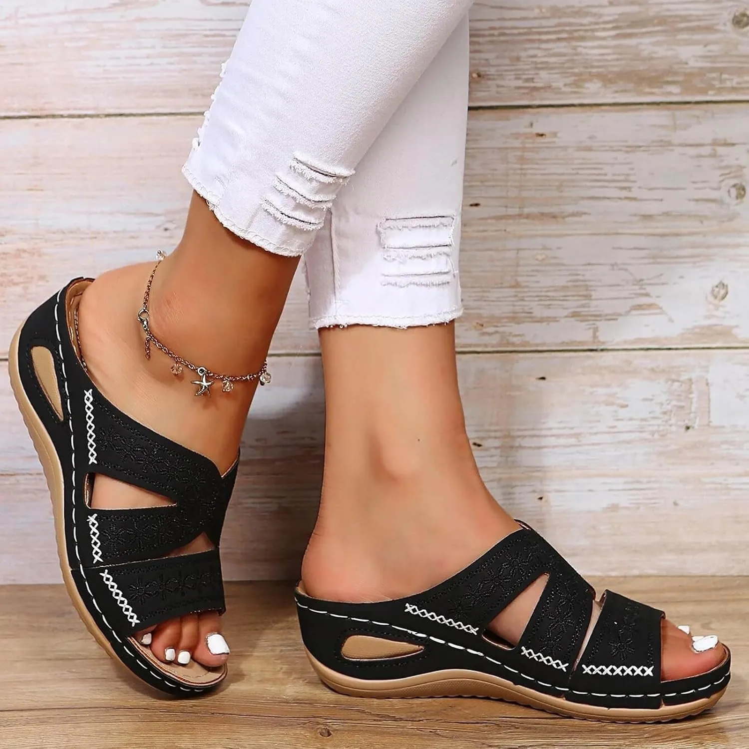 AMDBEL Sandals for Women 2024 Dressy Orthopedic Sandals with Arch Support Flip Flops Wedge Sandals Comfortable Walking Shoes