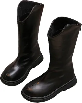Baby Low Heel Boots Christmas Winter Girls Ankle Boots Mid Leg Solid Color Zipper Classic (Black, 12.5 Little Child)