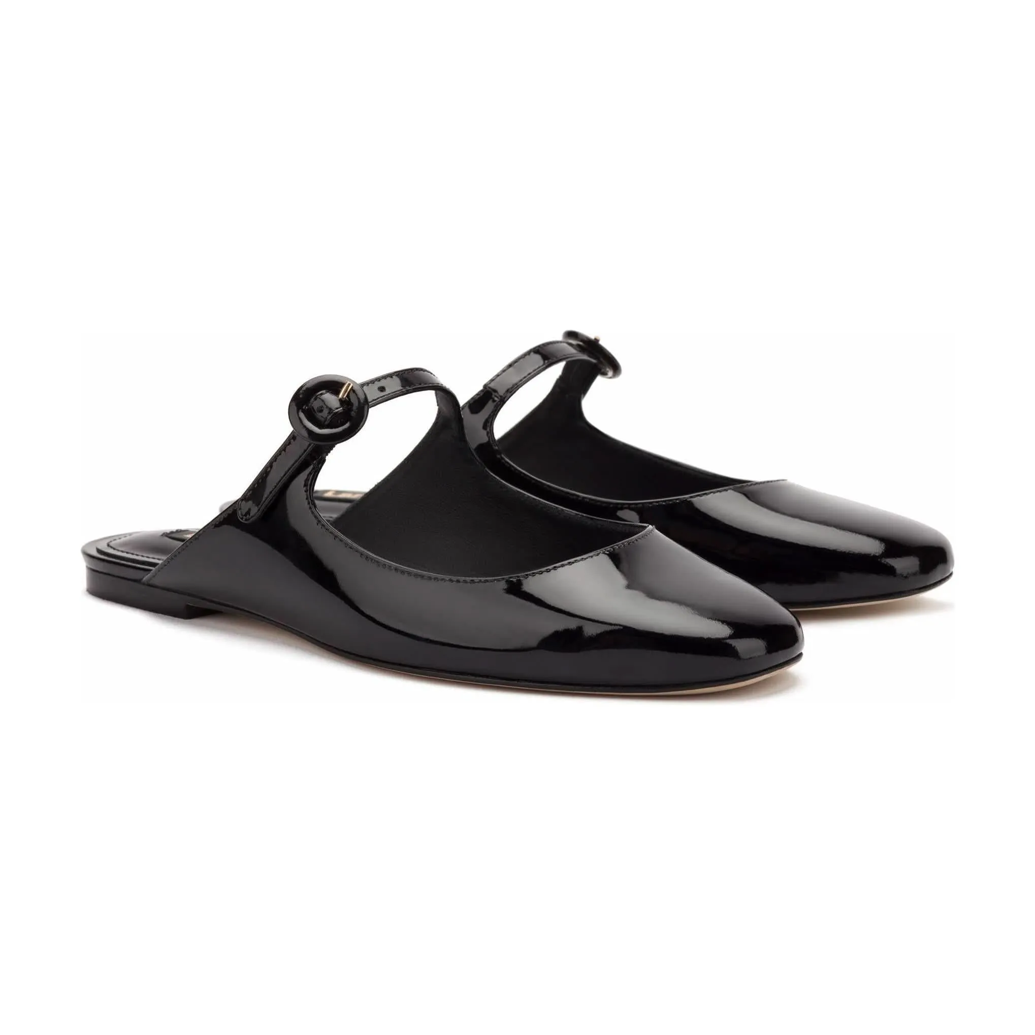 Blair Flat Mule In Black Patent Leather