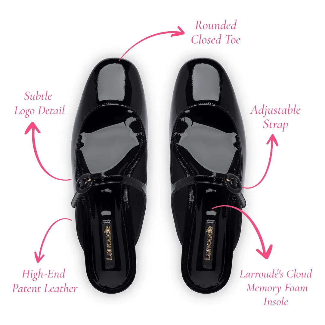 Blair Flat Mule In Black Patent Leather
