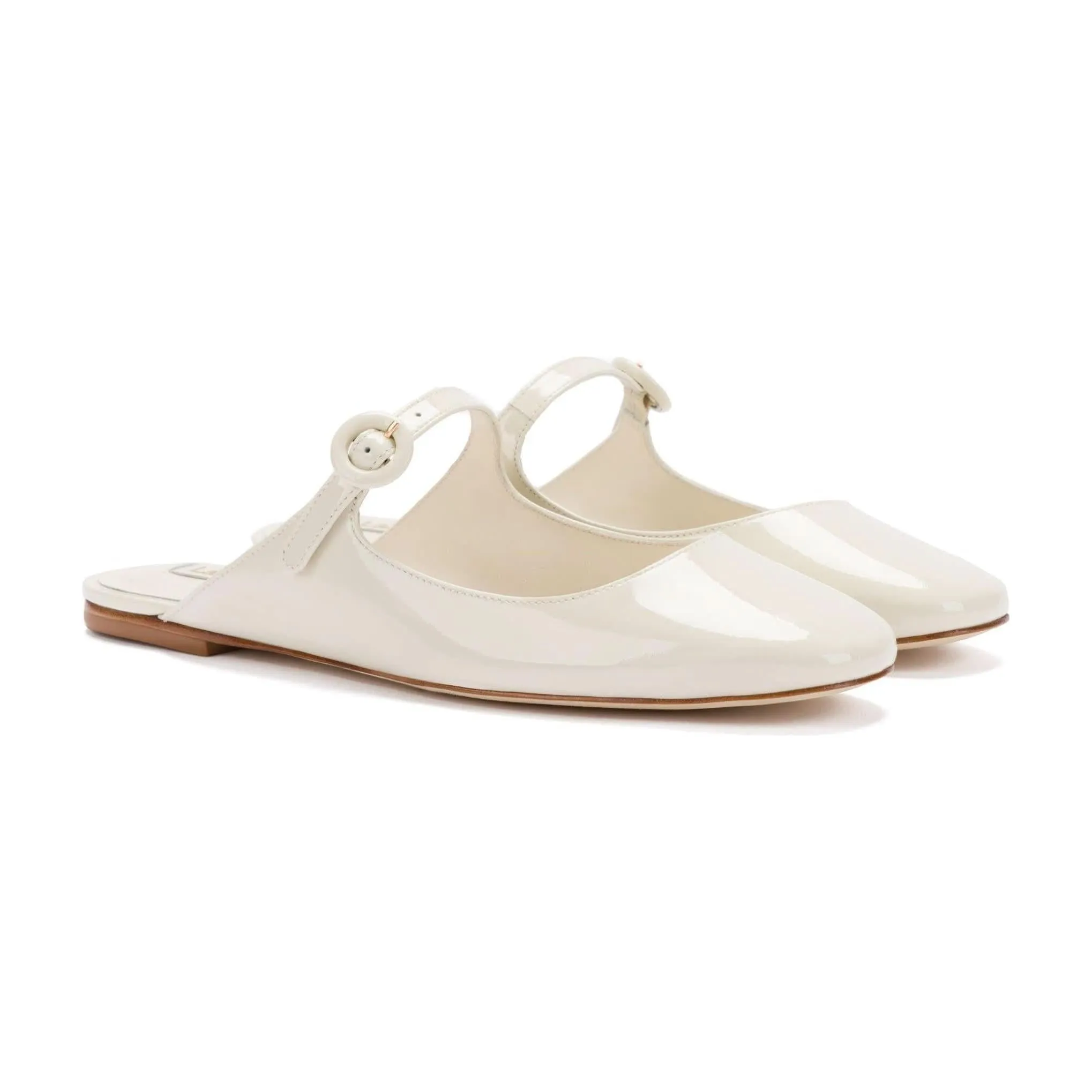 Blair Flat Mule In Ivory Patent Leather