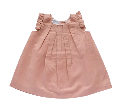 Box Pleat Linen Dress - Pink