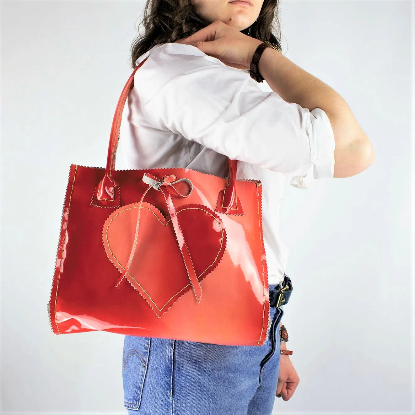 Cherry Red Tie Dye Patent Leather Purse with Heart