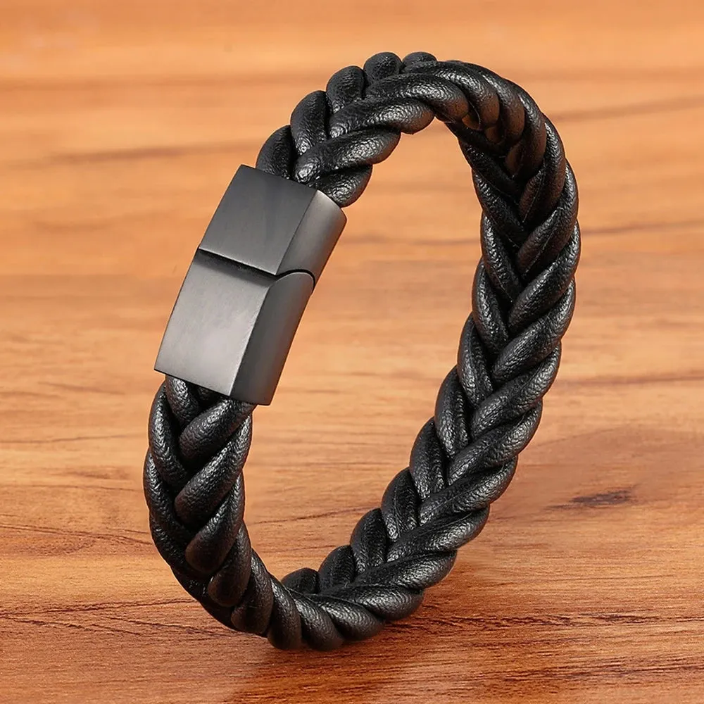 Classic Stainless Steel Leather Men's Bracelet