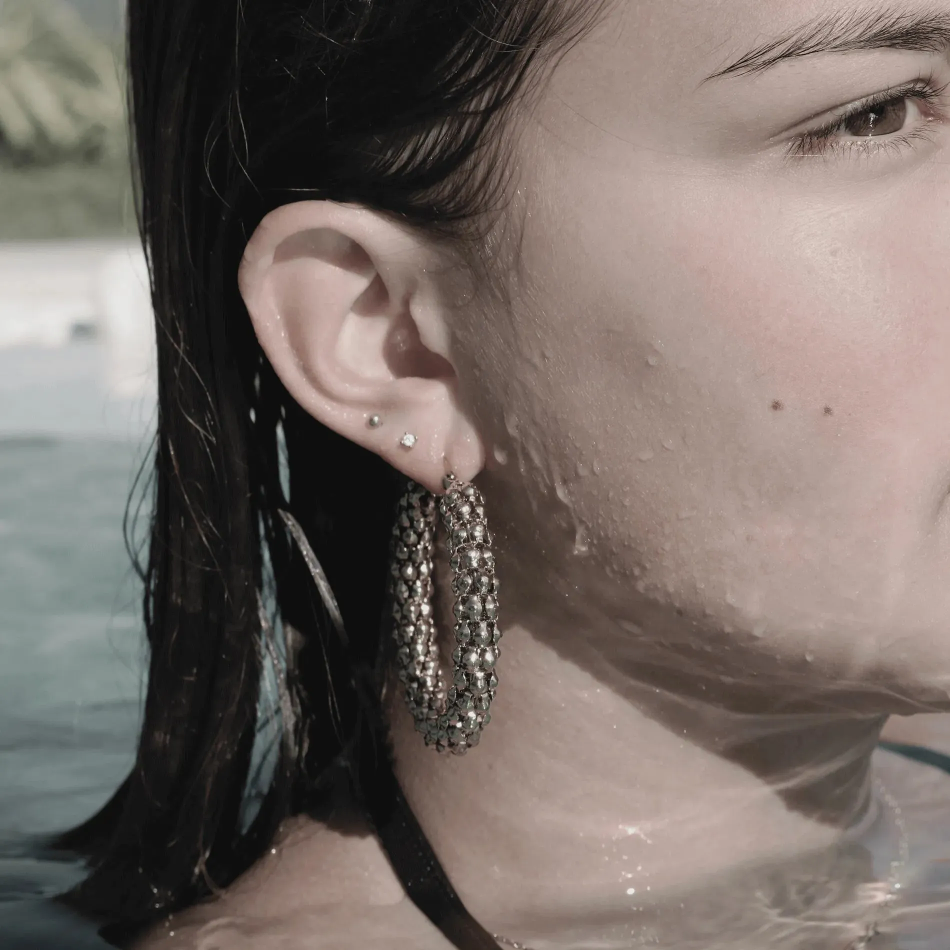 Courage Waterproof Mesh Statement Earring Silver Plating