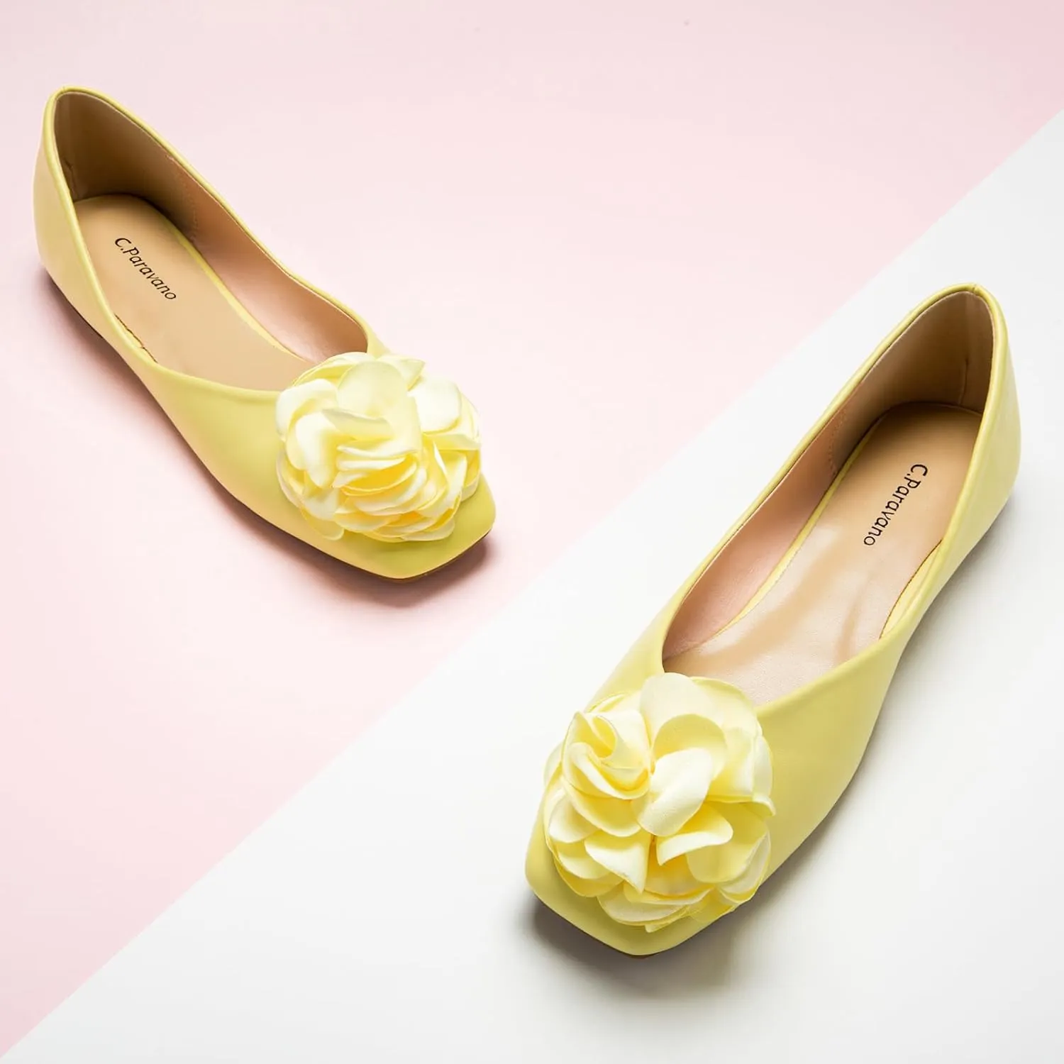 C.Paravano Ballet Flats for Women | Womens Flats Shoes | Square Toe Flats| Women's Flats | Slip On Dress Shoes | Flower Shoes