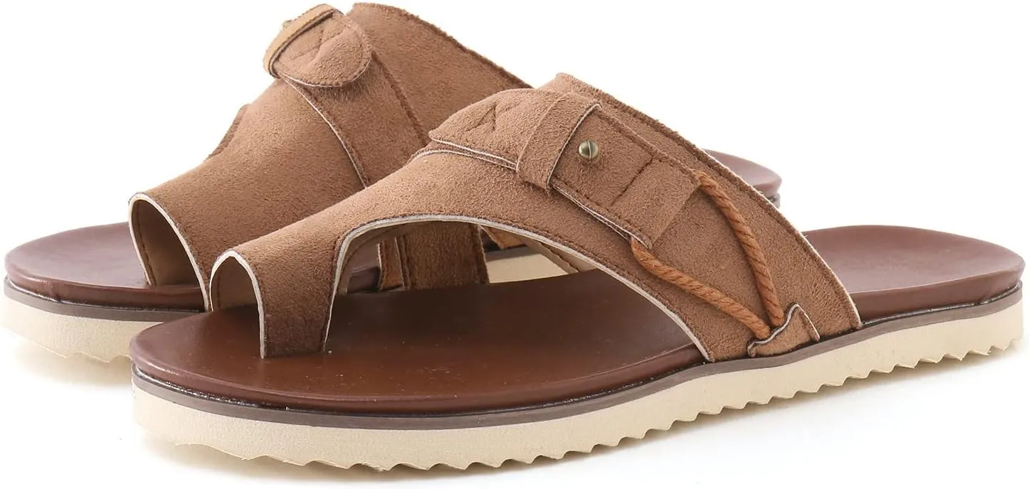 Eduaver Sandals for Women Dressy Summer, Womens Retro Thong Sandals Roman Beach Sandals Ring Toe Shoes Sandals Slippers