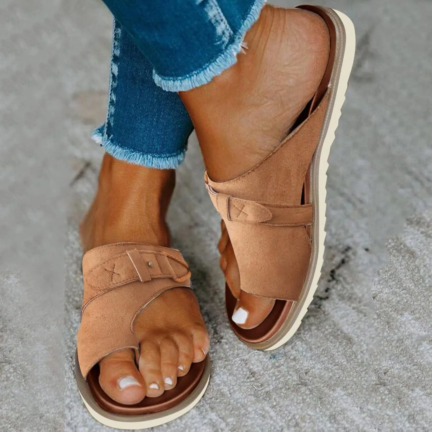 Eduaver Sandals for Women Dressy Summer, Womens Retro Thong Sandals Roman Beach Sandals Ring Toe Shoes Sandals Slippers