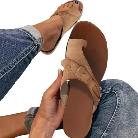 Eduaver Sandals for Women Dressy Summer, Womens Retro Thong Sandals Roman Beach Sandals Ring Toe Shoes Sandals Slippers