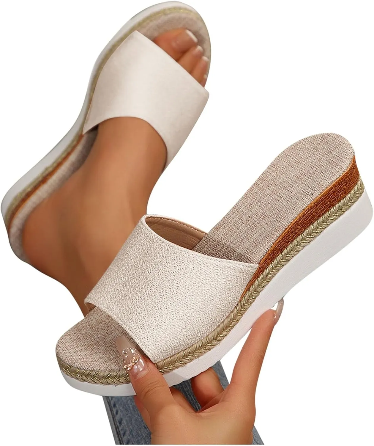 Espadrilles Femme, Slip On Women Wedge Sandals Espadrille Bohemia Slides Casual Dressy Summer Beach Shoes