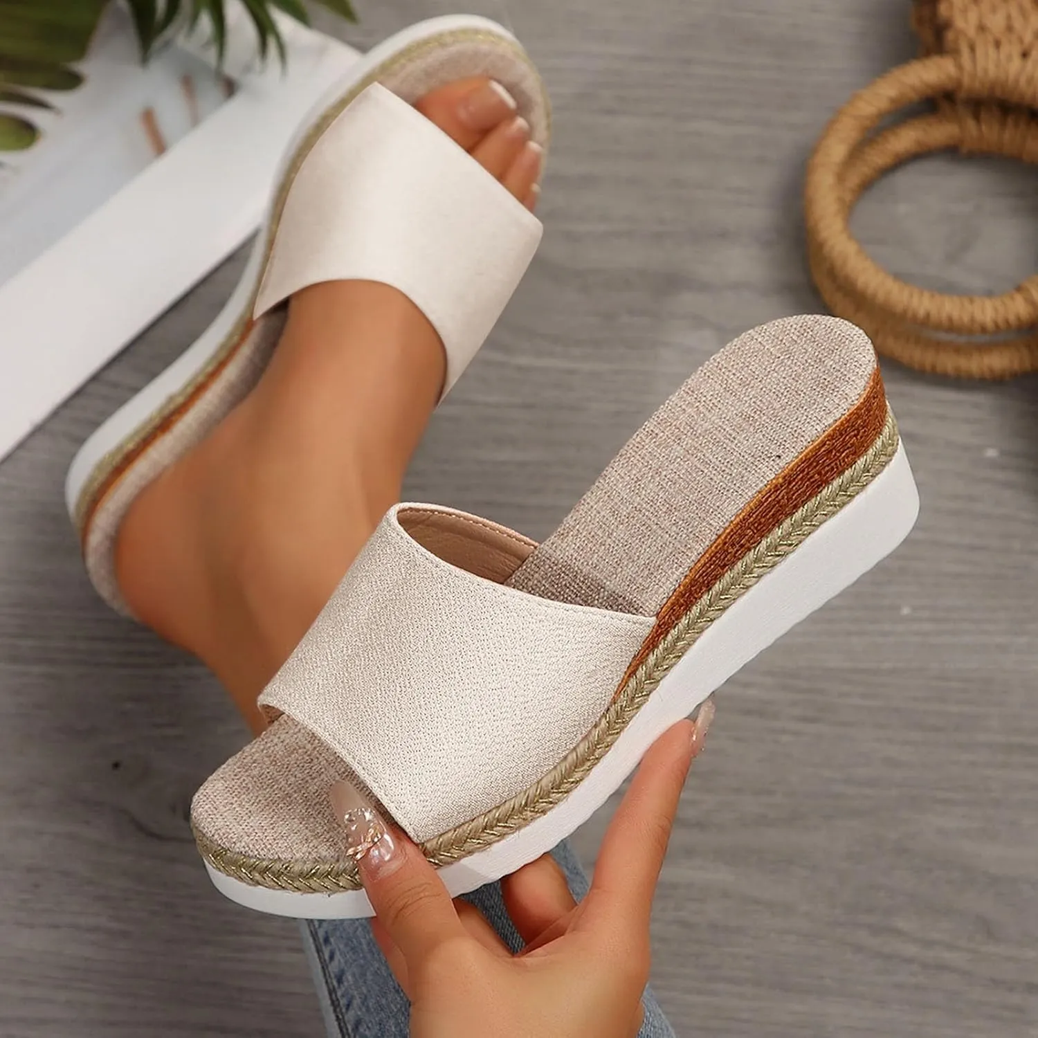 Espadrilles Femme, Slip On Women Wedge Sandals Espadrille Bohemia Slides Casual Dressy Summer Beach Shoes