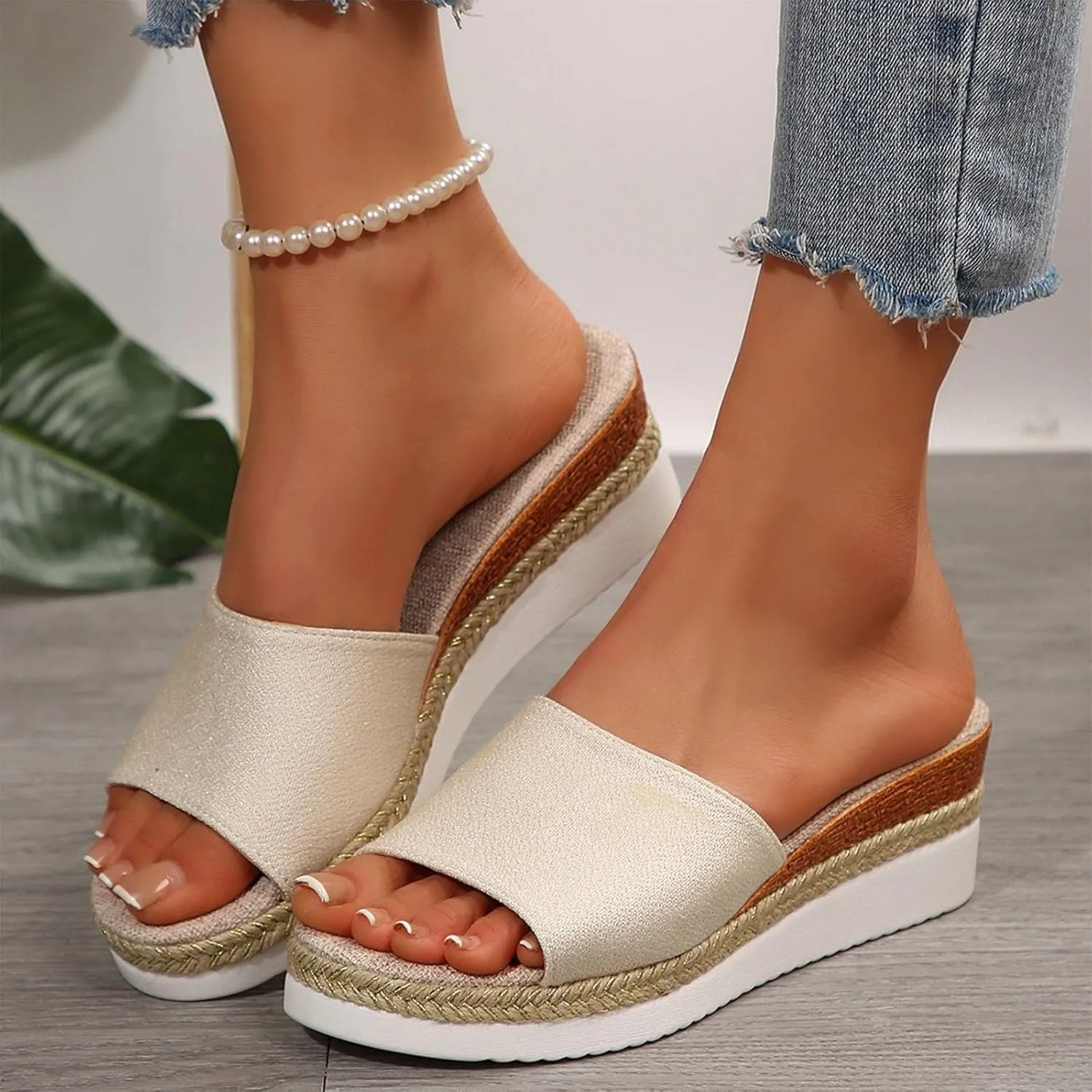 Espadrilles Femme, Slip On Women Wedge Sandals Espadrille Bohemia Slides Casual Dressy Summer Beach Shoes