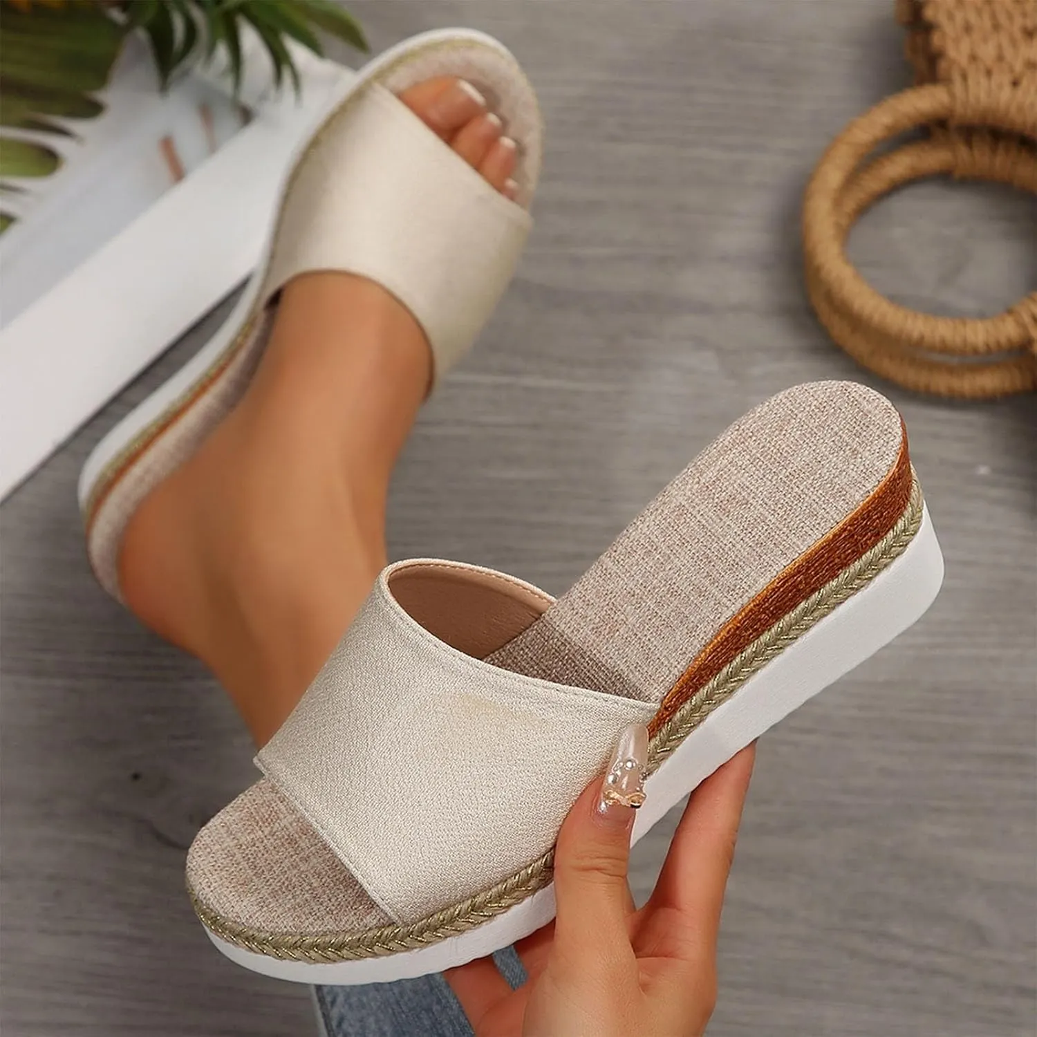 Espadrilles Femme, Slip On Women Wedge Sandals Espadrille Bohemia Slides Casual Dressy Summer Beach Shoes