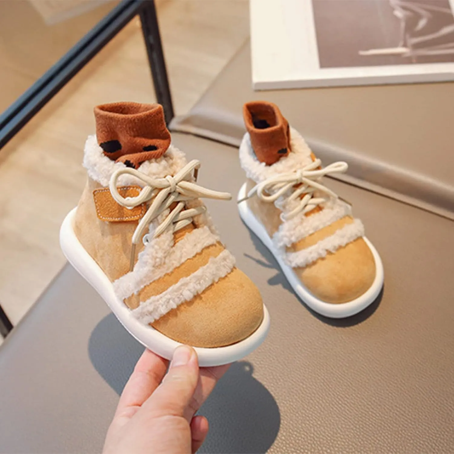 Fashion Winter Children Boots Boys and Girls Flat Ankle Boots High Top Cotton Wool for Warmth and Kid Girl Winter Boots