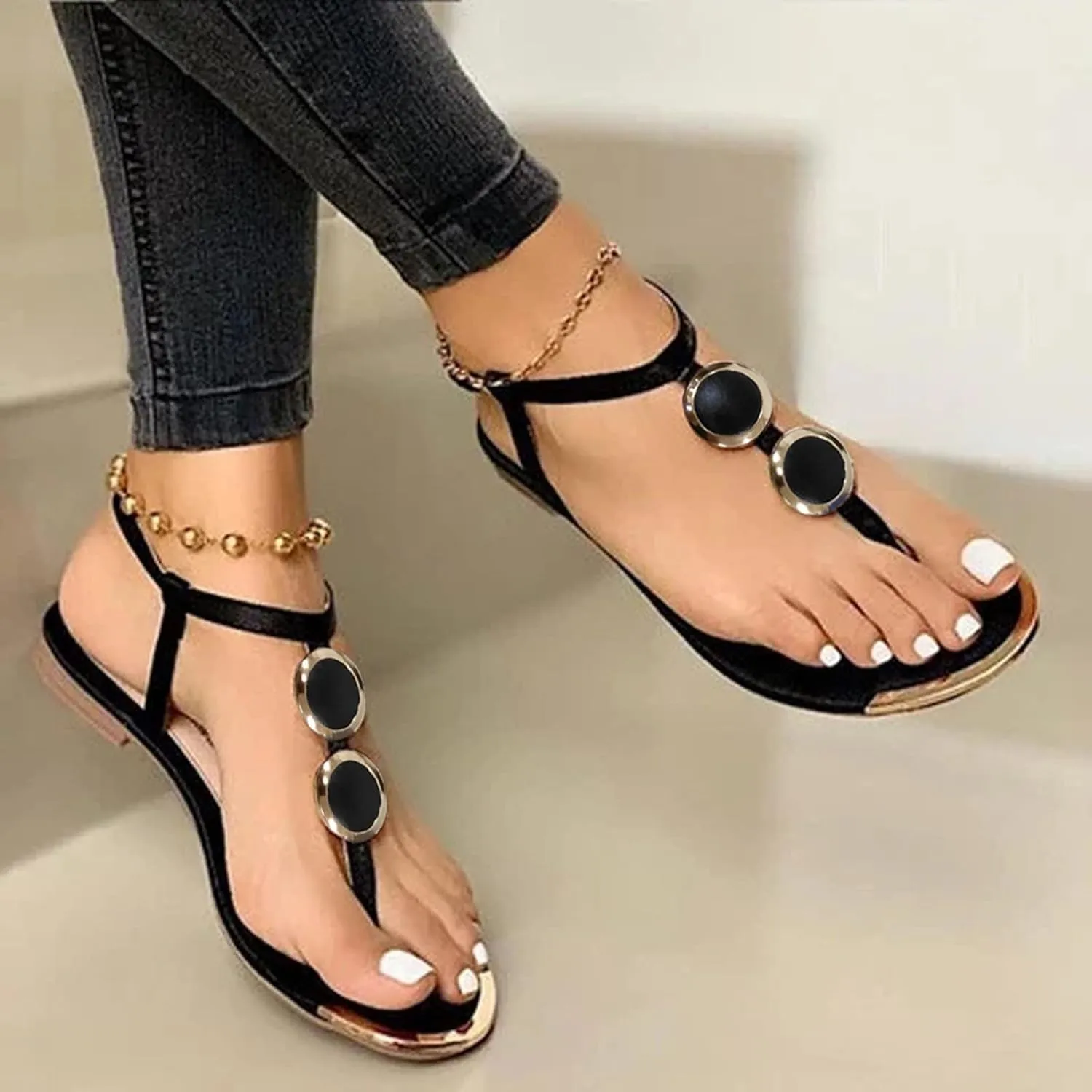 Flip Flops for Women, Summer Open Strap Shoes Toe Buckle Casual Beach Flat Sandals for Woman
