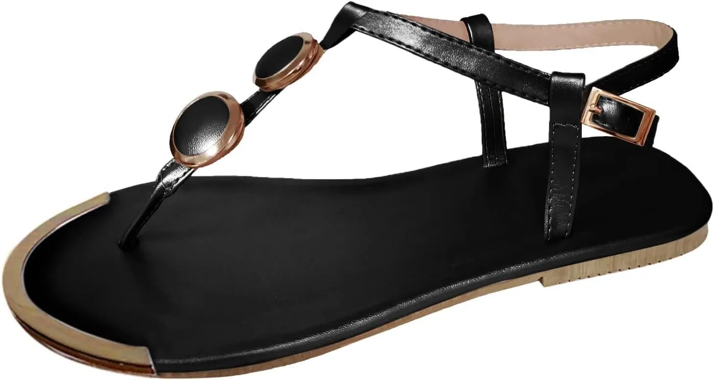 Flip Flops for Women, Summer Open Strap Shoes Toe Buckle Casual Beach Flat Sandals for Woman