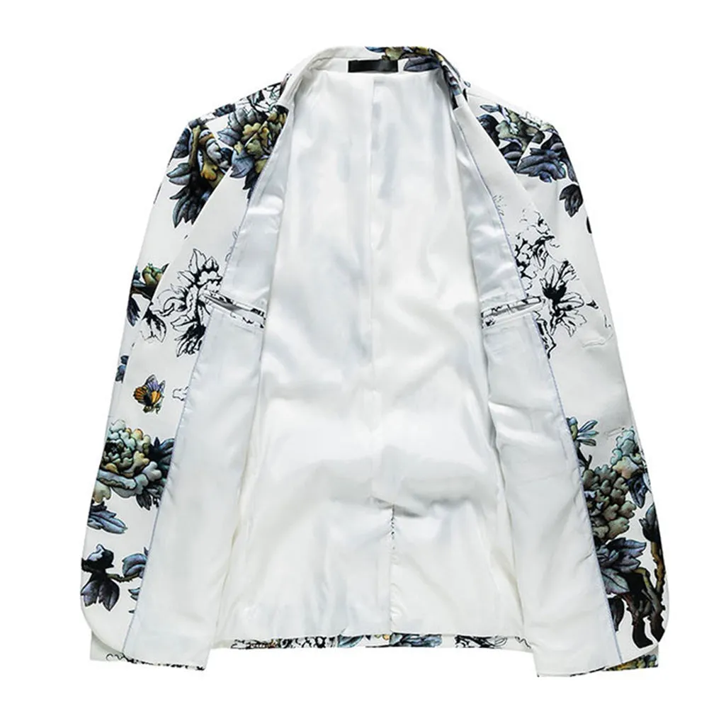 Floral Print Blazer Slim Fit White Blazer