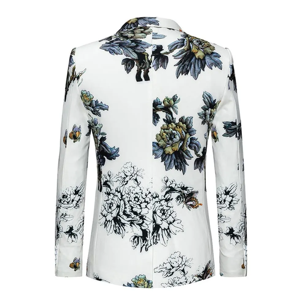 Floral Print Blazer Slim Fit White Blazer
