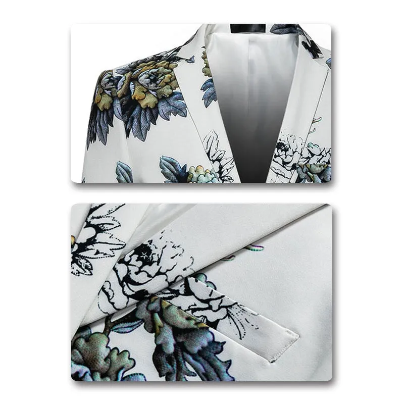Floral Print Blazer Slim Fit White Blazer