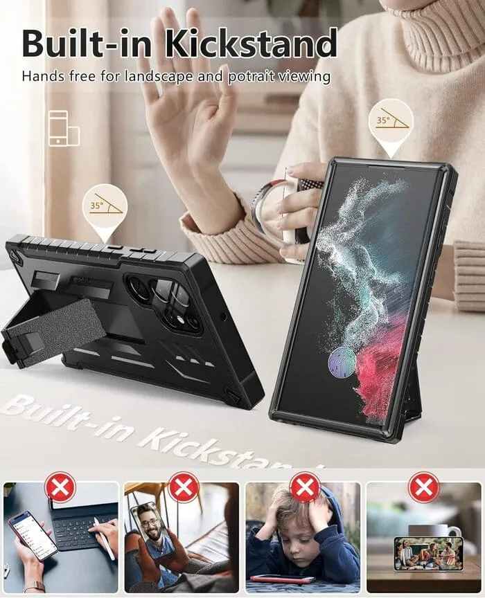 Galaxy S22 Ultra 5G 6.8 inch with Built-in Front Frame Screen Protector Cover and Kickstand