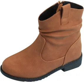 Girls Zip Side Slouchy Boots Western Boots Kids Ankle Boots Girls Low Heel Riding Booties With Toddler Girl Winter
