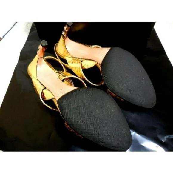 Gucci WHIPS Gold Leather Lame Snake Slingback