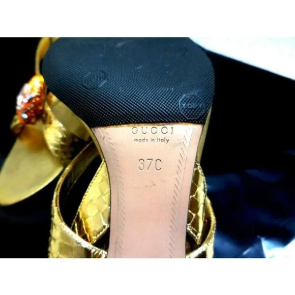 Gucci WHIPS Gold Leather Lame Snake Slingback