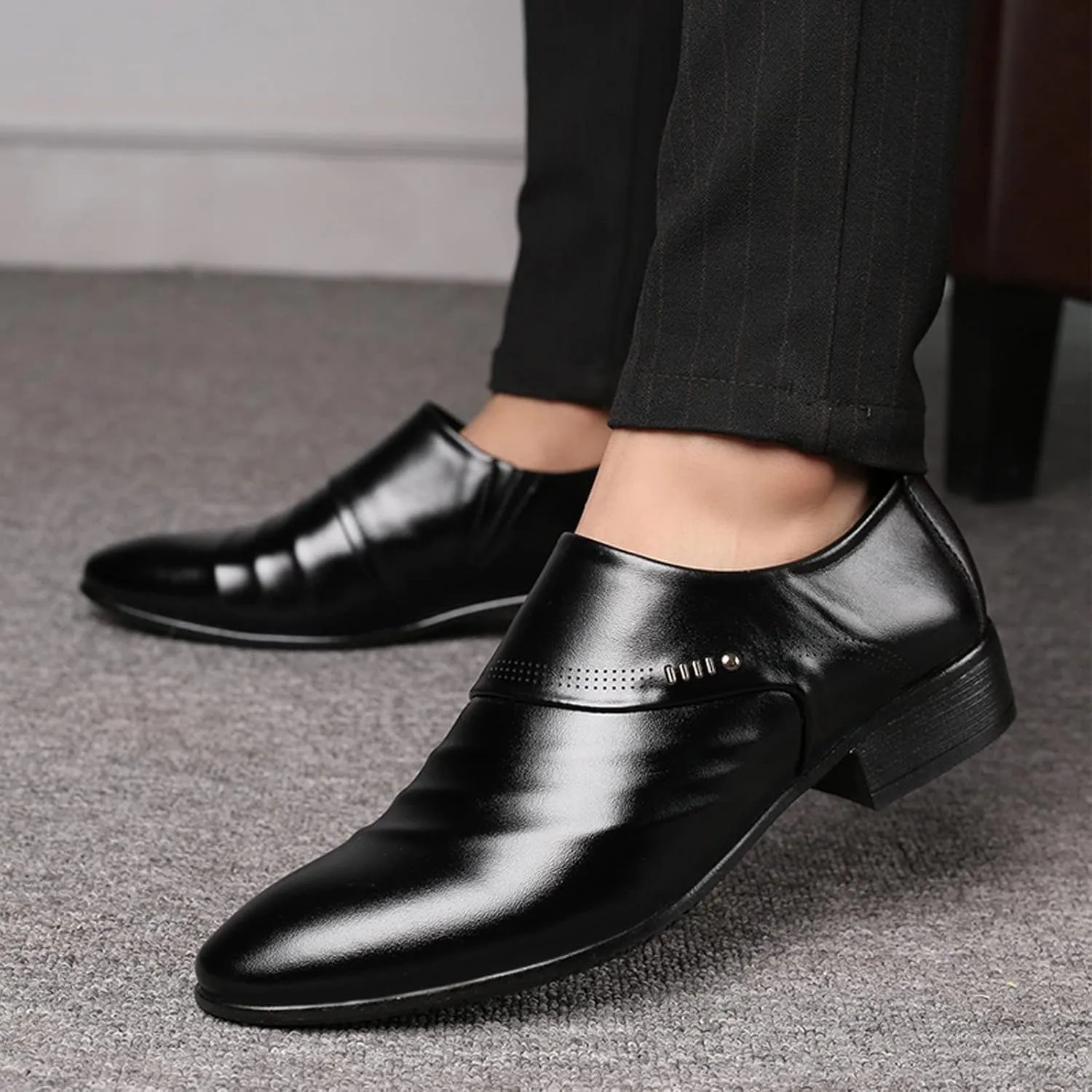 HINDOLA Men's Oxford Dress Shoes Anti-Slip Leather Business Shoes Casual Commuting Breathable Classic Shoes