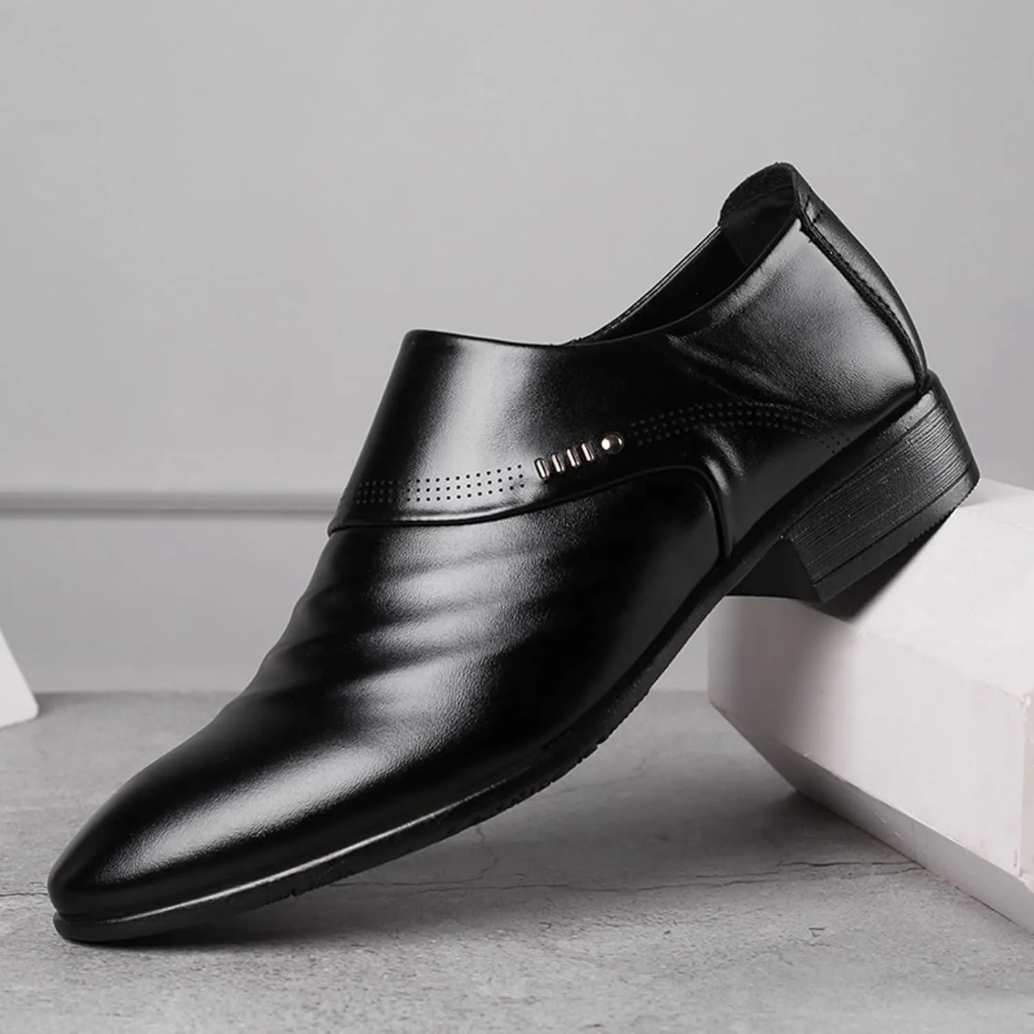 HINDOLA Men's Oxford Dress Shoes Anti-Slip Leather Business Shoes Casual Commuting Breathable Classic Shoes