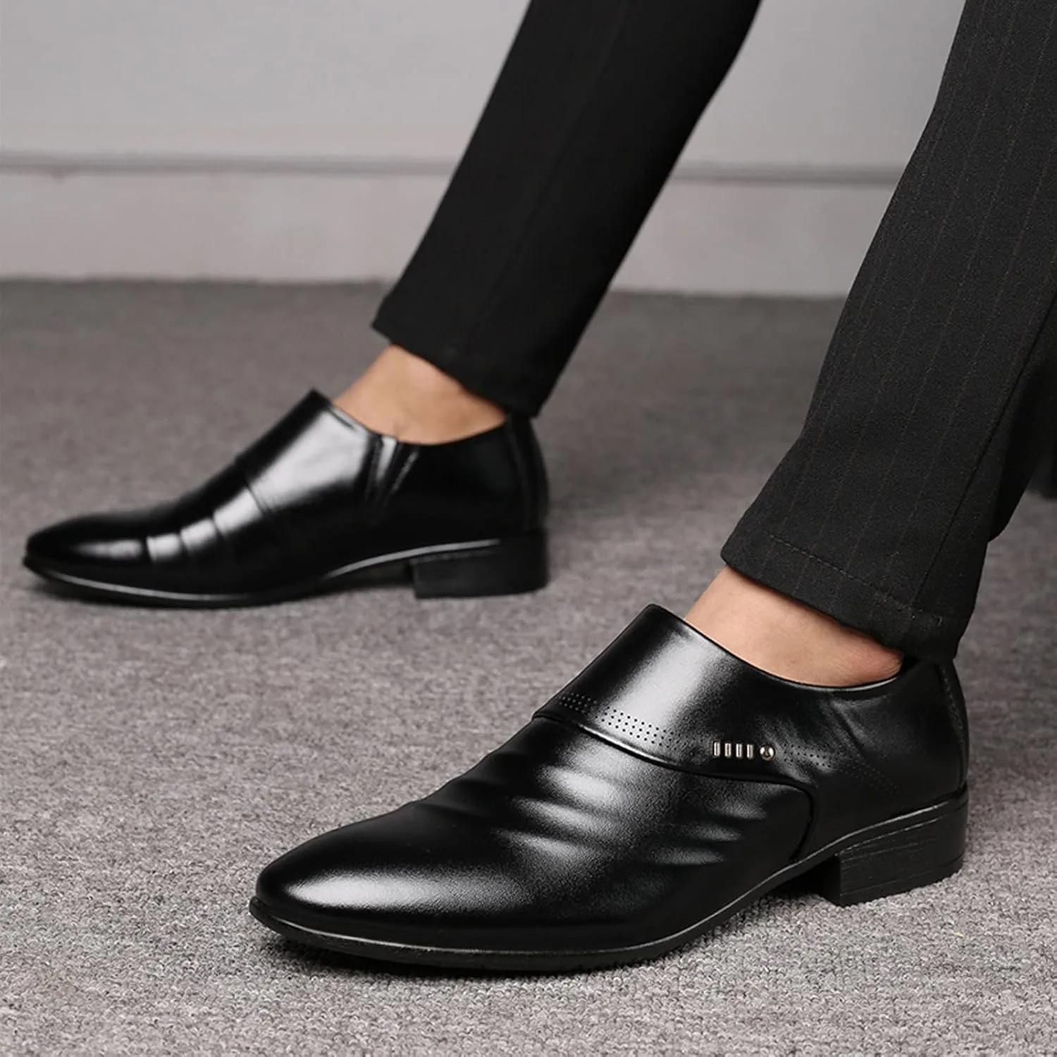 HINDOLA Men's Oxford Dress Shoes Anti-Slip Leather Business Shoes Casual Commuting Breathable Classic Shoes