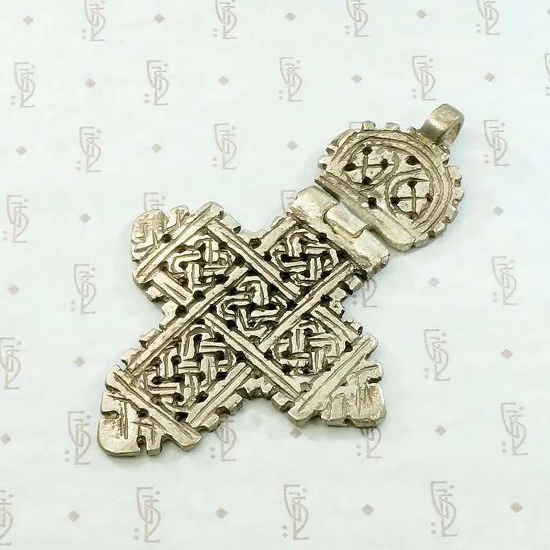 Hinged Silver Vintage Coptic Cross with Knot Work