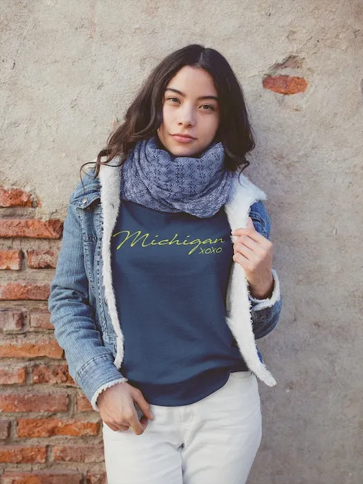 Ink Detroit Michigan XOXO Crewneck Sweatshirt - Maize &  Blue