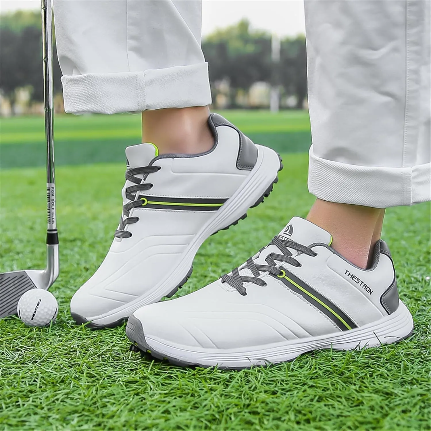 JiuQing Golf Shoes Men Waterproof Spikes Professional Golfing Trainers Anti Slip Comfortable