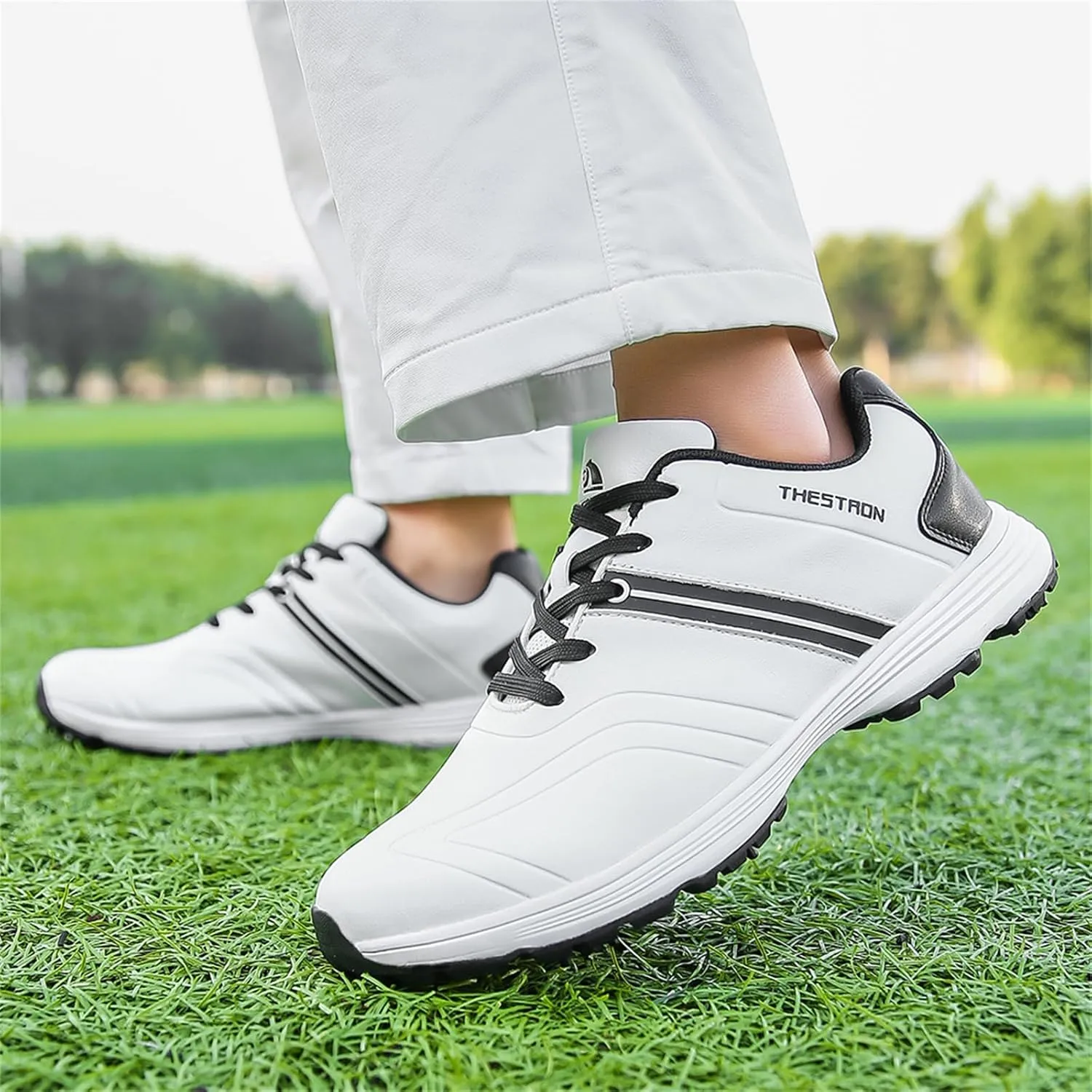 JiuQing Golf Shoes Men Waterproof Spikes Professional Golfing Trainers Anti Slip Comfortable