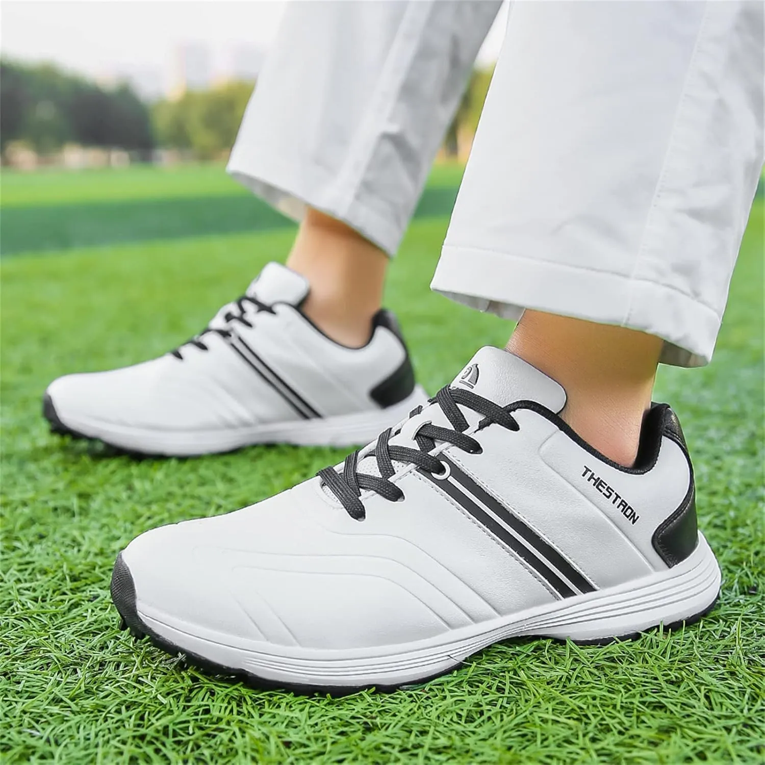 JiuQing Golf Shoes Men Waterproof Spikes Professional Golfing Trainers Anti Slip Comfortable