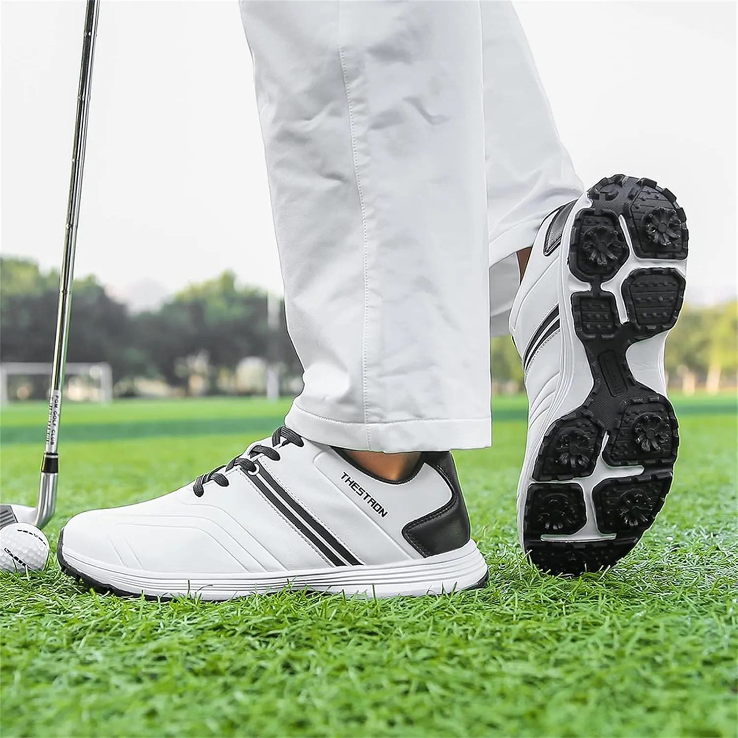 JiuQing Golf Shoes Men Waterproof Spikes Professional Golfing Trainers Anti Slip Comfortable