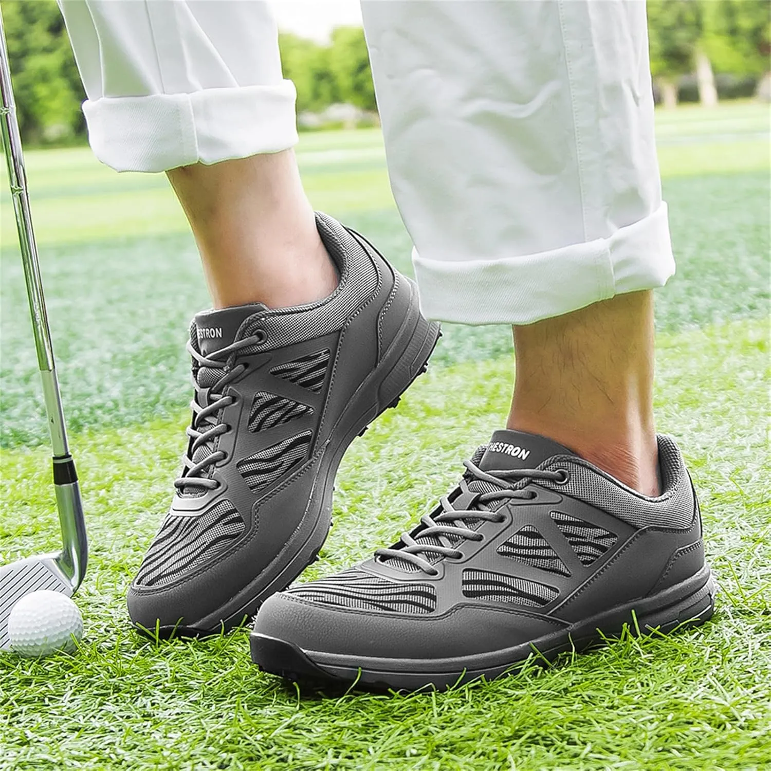 JiuQing Men Golf Shoes Breathable Spikeless Professional Golfing Trainers Outdoor Anti Slip