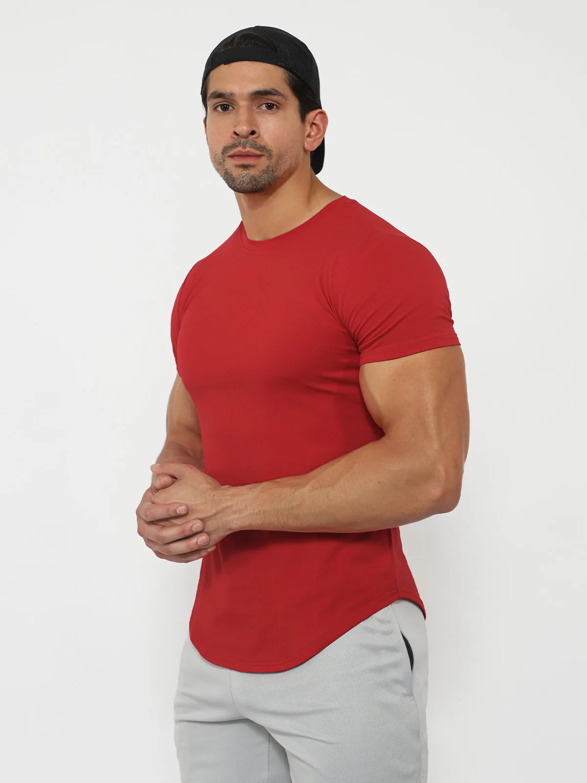 Kore Curved Hem T-shirt Muscle Fit Crew Neck-New