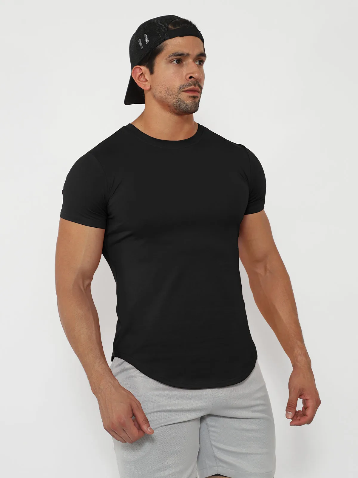Kore Curved Hem T-shirt Muscle Fit Crew Neck-New