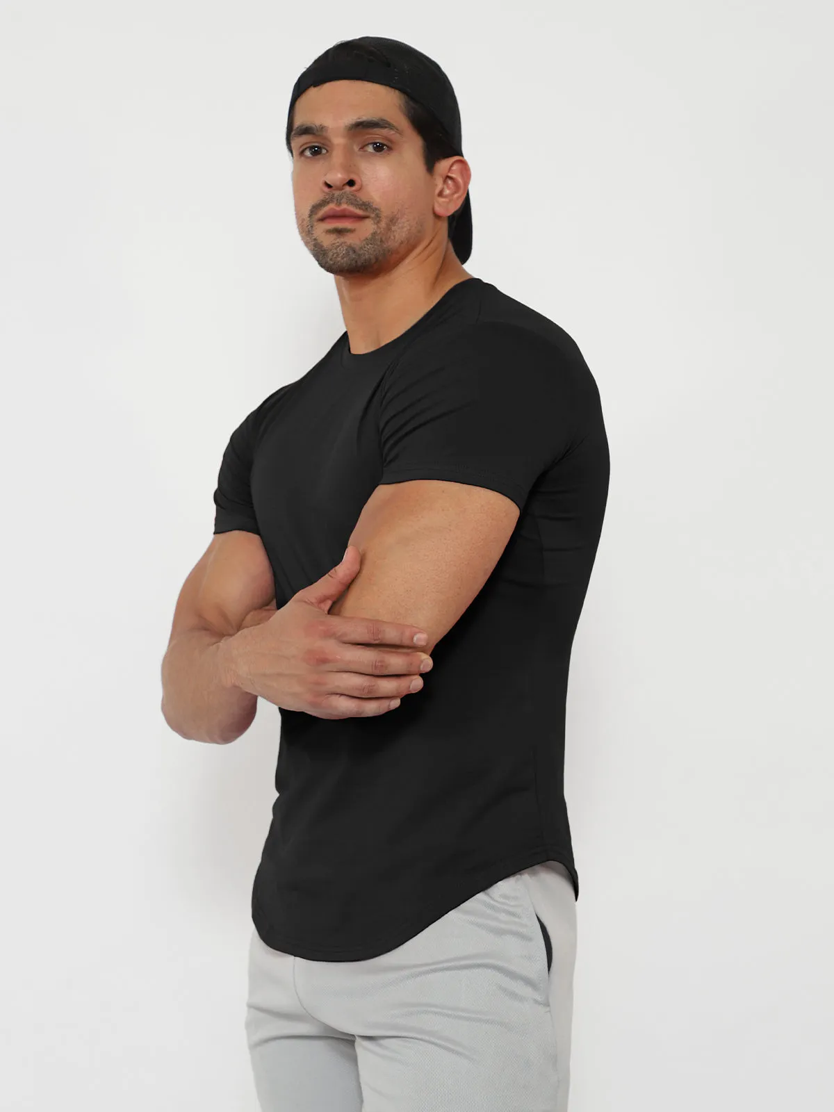Kore Curved Hem T-shirt Muscle Fit Crew Neck-New